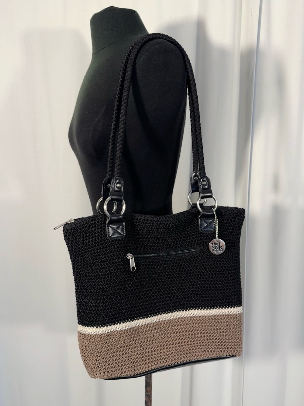 The Sak Black & Taupe Crochet Shoulder Tote Bag